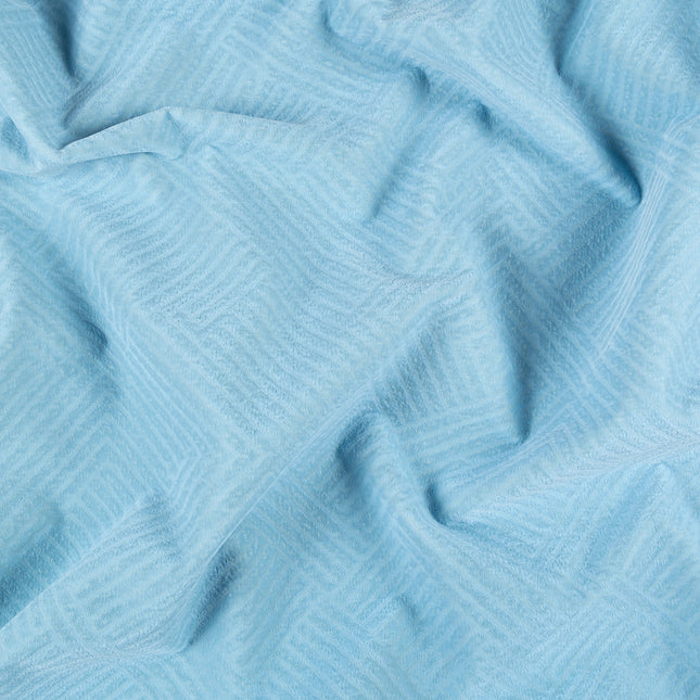 Sky blue colour textured velvet flock geometric pattern sofa, chair and curtain fabrics