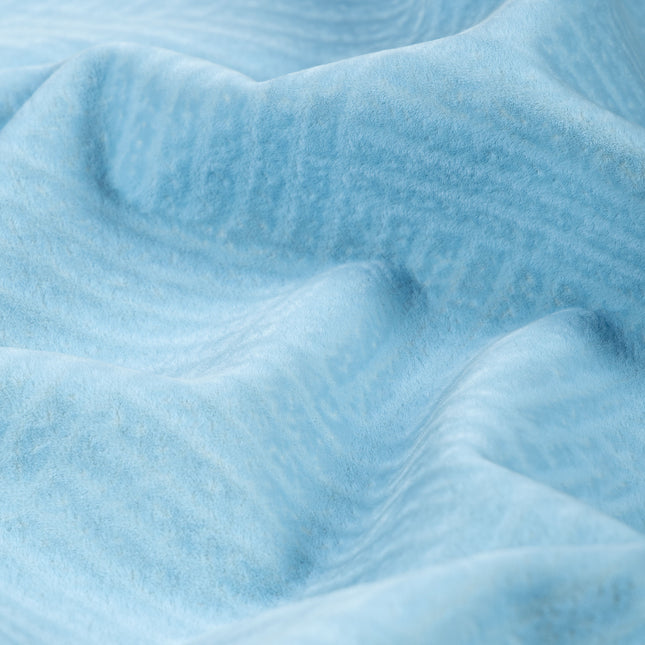 Sky blue colour textured velvet flock geometric pattern sofa, chair and curtain fabrics