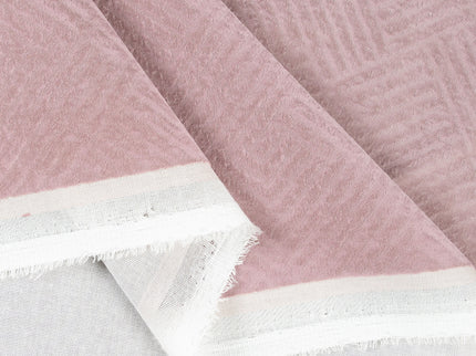 Dusty pink colour textured velvet flock geometric pattern sofa, chair and curtain fabrics