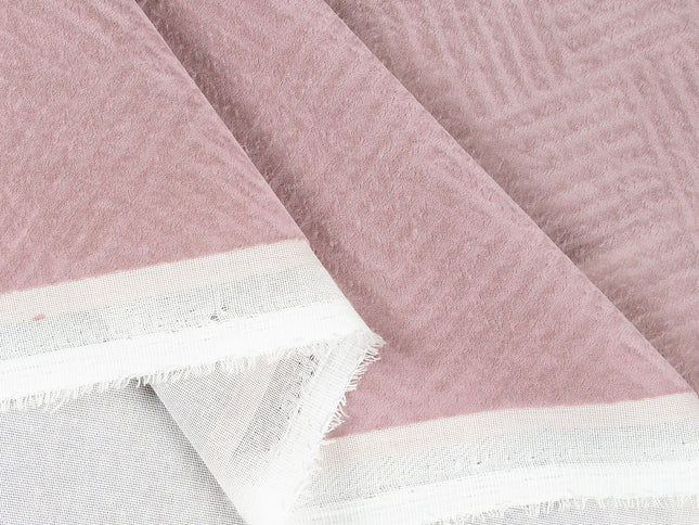 Dusty pink colour textured velvet flock geometric pattern sofa, chair and curtain fabrics