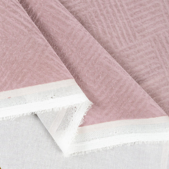 Dusty pink colour textured velvet flock geometric pattern sofa, chair and curtain fabrics