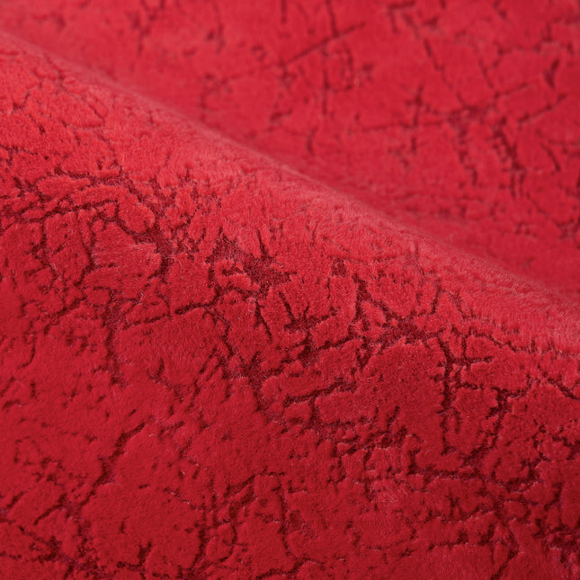 Cherry Red Colour Textured Velvet Flock Easy Clean Sofa and Chair Fabric