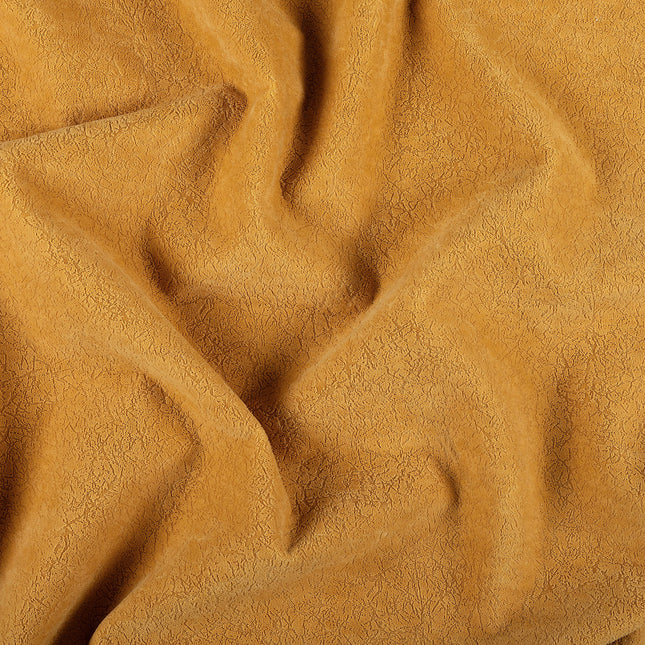 Ochre Yellow Colour Textured Velvet Flock Easy Clean Sofa and Chair Fabric