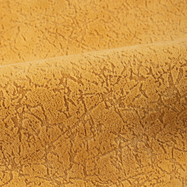 Ochre Yellow Colour Textured Velvet Flock Easy Clean Sofa and Chair Fabric