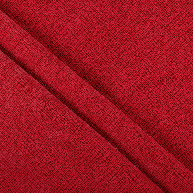 Cherry Red Geometric Pattern Velvet Flock Easy Clean Sofa & Chair Fabric