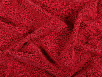 Cherry Red Geometric Pattern Velvet Flock Easy Clean Sofa & Chair Fabric