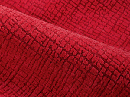 Cherry Red Geometric Pattern Velvet Flock Easy Clean Sofa & Chair Fabric