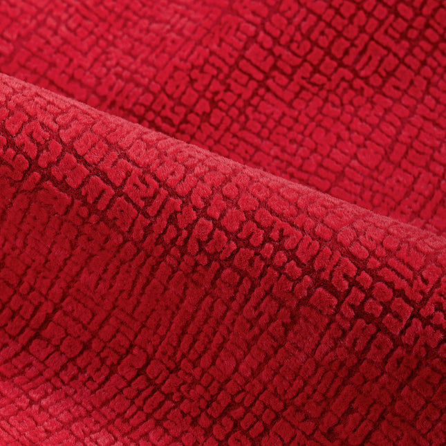 Cherry Red Geometric Pattern Velvet Flock Easy Clean Sofa & Chair Fabric