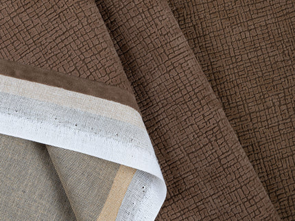 Chocolate Brown Colour Geometric Pattern Velvet Flock Easy Clean Sofa and Chair Fabric