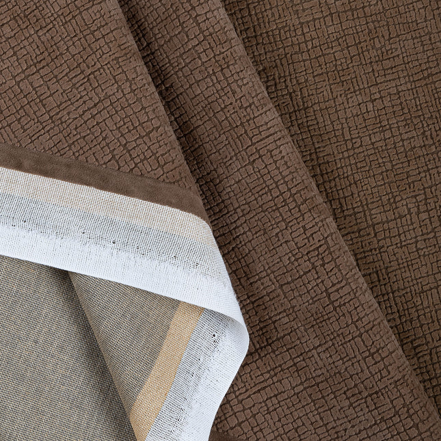 Chocolate Brown Colour Geometric Pattern Velvet Flock Easy Clean Sofa and Chair Fabric