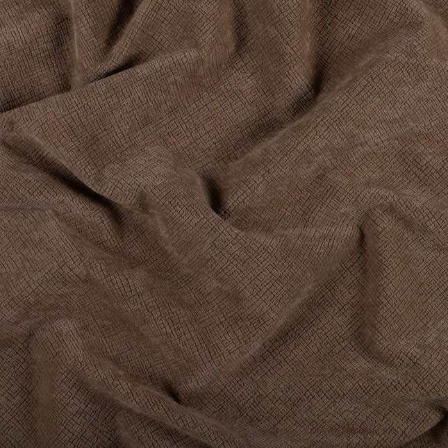 Chocolate Brown Colour Geometric Pattern Velvet Flock Easy Clean Sofa and Chair Fabric