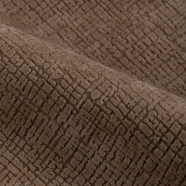 Chocolate Brown Colour Geometric Pattern Velvet Flock Easy Clean Sofa and Chair Fabric