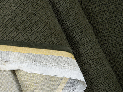 Dark Olive Green Colour Geometric Pattern Velvet Flock Easy Clean Sofa and Chair Fabric