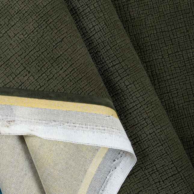 Dark Olive Green Colour Geometric Pattern Velvet Flock Easy Clean Sofa and Chair Fabric