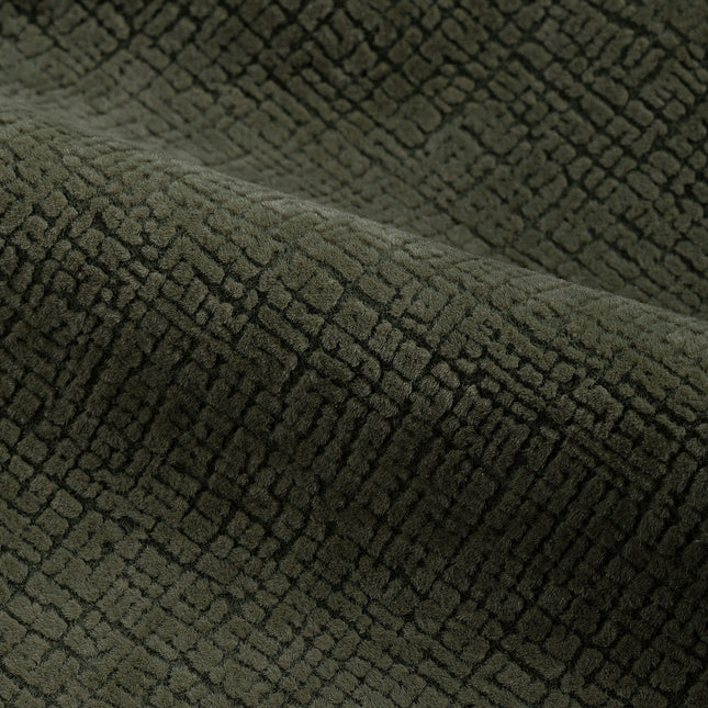 Dark Olive Green Colour Geometric Pattern Velvet Flock Easy Clean Sofa and Chair Fabric