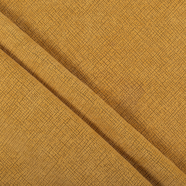 Ochre Yellow Colour Geometric Pattern Velvet Flock Easy Clean Sofa and Chair Fabric