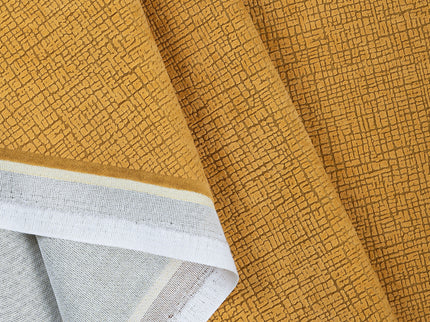 Ochre Yellow Colour Geometric Pattern Velvet Flock Easy Clean Sofa and Chair Fabric