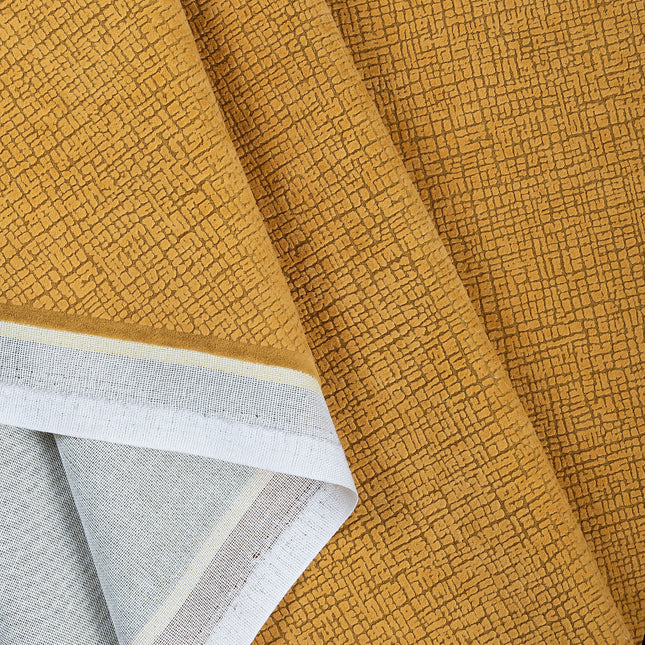 Ochre Yellow Colour Geometric Pattern Velvet Flock Easy Clean Sofa and Chair Fabric