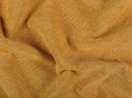 Ochre Yellow Colour Geometric Pattern Velvet Flock Easy Clean Sofa and Chair Fabric