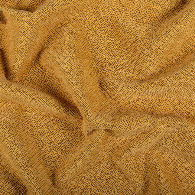 Ochre Yellow Colour Geometric Pattern Velvet Flock Easy Clean Sofa and Chair Fabric