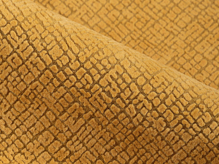 Ochre Yellow Colour Geometric Pattern Velvet Flock Easy Clean Sofa and Chair Fabric
