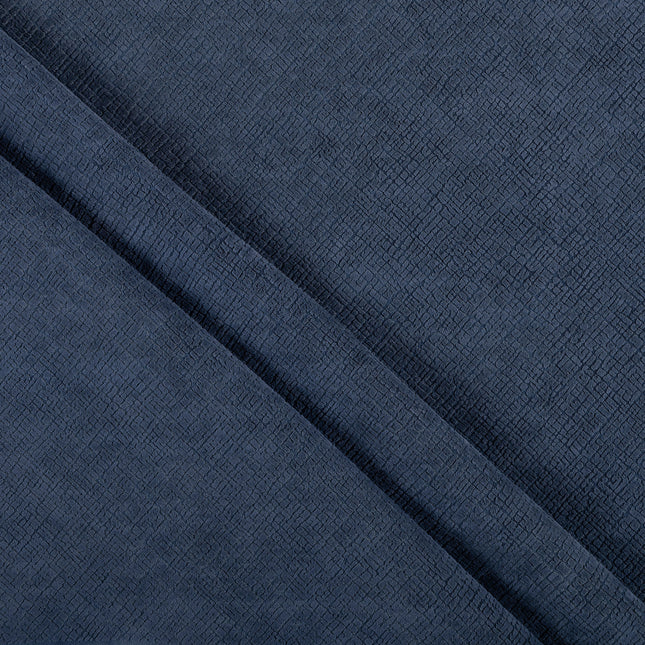 Denim Blue Colour Geometric Pattern Velvet Flock Easy Clean Sofa and Chair Fabric