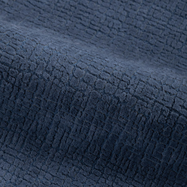 Denim Blue Colour Geometric Pattern Velvet Flock Easy Clean Sofa and Chair Fabric