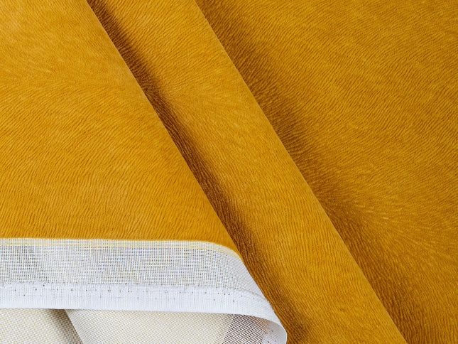 Mustard Yellow Colour Brushed Textured Velvet Flock Easy Clean Sofa, Chair and Curtain Fabric