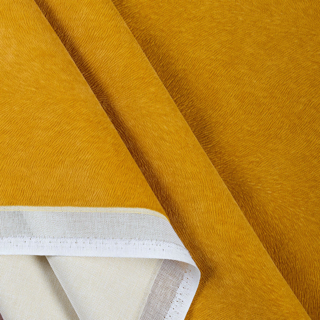 Mustard Yellow Colour Brushed Textured Velvet Flock Easy Clean Sofa, Chair and Curtain Fabric