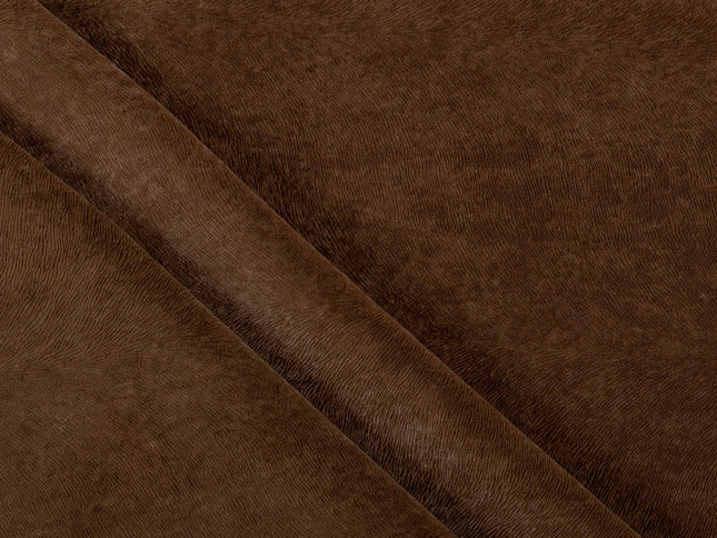 Medium Brown Colour Brushed Textured Velvet Flock Easy Clean Sofa, Chair and Curtain Fabric