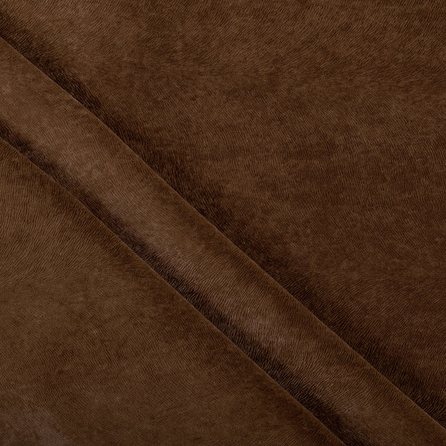Medium Brown Colour Brushed Textured Velvet Flock Easy Clean Sofa, Chair and Curtain Fabric