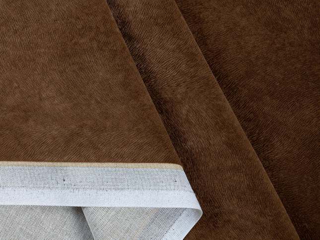 Medium Brown Colour Brushed Textured Velvet Flock Easy Clean Sofa, Chair and Curtain Fabric