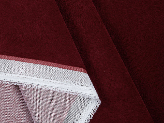 Burgundy Red Colour Brushed Textured Velvet Flock Easy Clean Sofa, Chair and Curtain Fabric