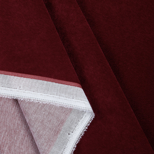 Burgundy Red Colour Brushed Textured Velvet Flock Easy Clean Sofa, Chair and Curtain Fabric