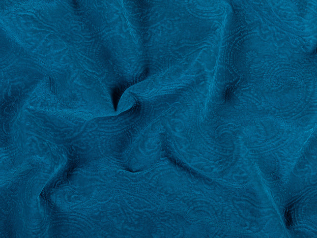 Turquoise Colour Embossed Leaves Pattern Velvet Flock Easy Clean Sofa, Chair and Curtain Fabric