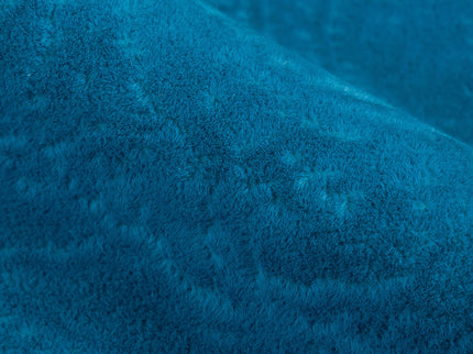 Turquoise Colour Embossed Leaves Pattern Velvet Flock Easy Clean Sofa, Chair and Curtain Fabric