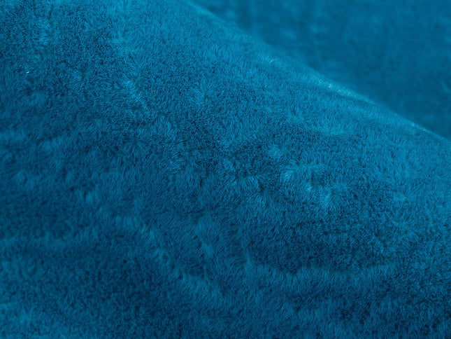 Turquoise Colour Embossed Leaves Pattern Velvet Flock Easy Clean Sofa, Chair and Curtain Fabric
