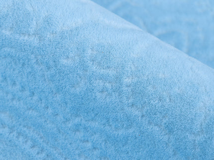 Sky Blue Colour Embossed Leaves Pattern Velvet Flock Easy Clean Sofa, Chair and Curtain Fabric