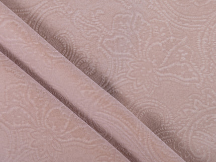 Peanut Brown Colour Embossed Leaves Pattern Velvet Flock Easy Clean Sofa, Chair and Curtain Fabric