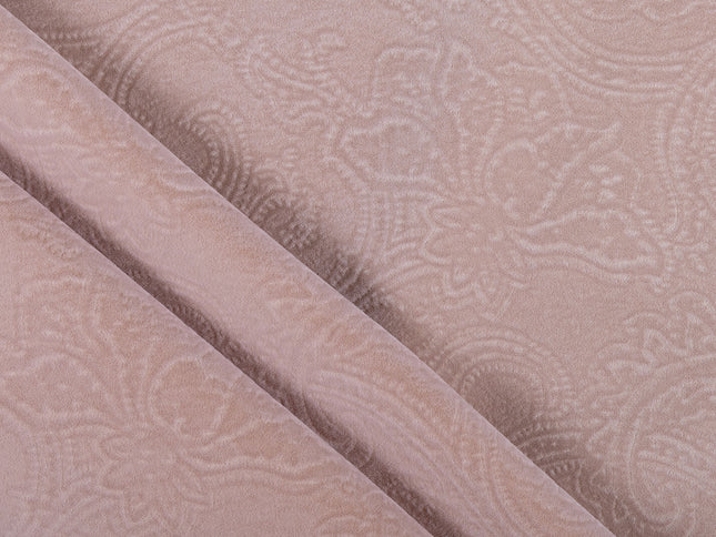 Peanut Brown Colour Embossed Leaves Pattern Velvet Flock Easy Clean Sofa, Chair and Curtain Fabric