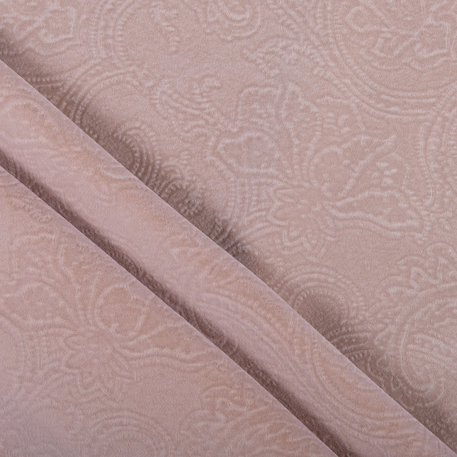 Peanut Brown Colour Embossed Leaves Pattern Velvet Flock Easy Clean Sofa, Chair and Curtain Fabric
