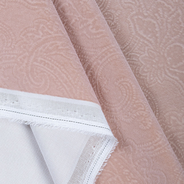 Peanut Brown Colour Embossed Leaves Pattern Velvet Flock Easy Clean Sofa, Chair and Curtain Fabric