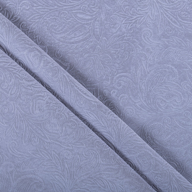 Light Grey Colour Embossed Leaves Pattern Velvet Flock Easy Clean Sofa, Chair and Curtain Fabric