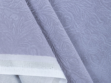 Light Grey Colour Embossed Leaves Pattern Velvet Flock Easy Clean Sofa, Chair and Curtain Fabric