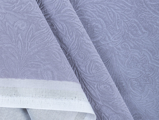 Light Grey Colour Embossed Leaves Pattern Velvet Flock Easy Clean Sofa, Chair and Curtain Fabric