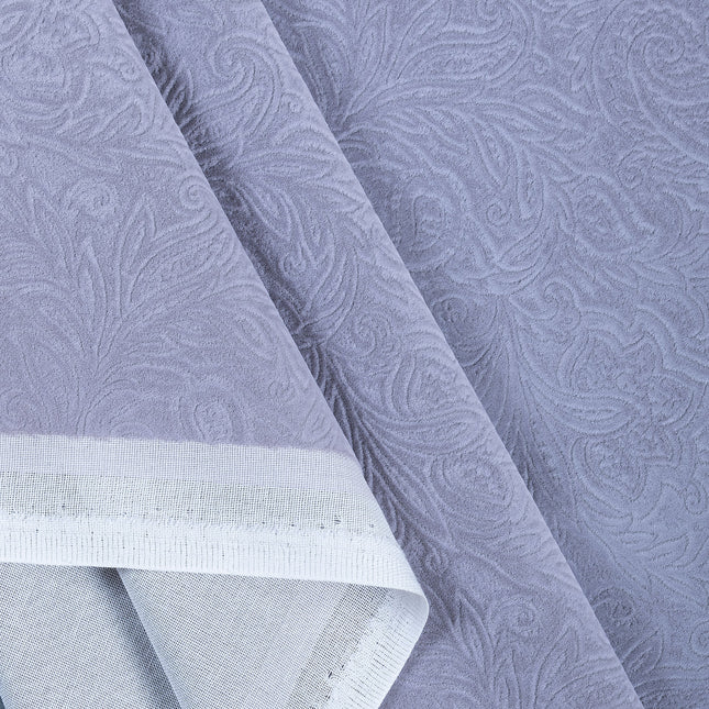 Light Grey Colour Embossed Leaves Pattern Velvet Flock Easy Clean Sofa, Chair and Curtain Fabric