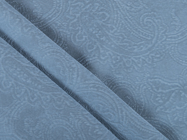 Light Sage Green Colour Embossed Leaves Pattern Velvet Flock Easy Clean Sofa, Chair and Curtain Fabric
