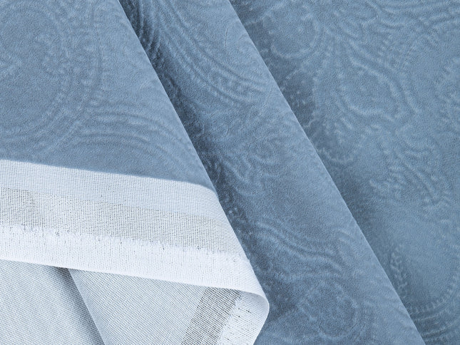 Light Sage Green Colour Embossed Leaves Pattern Velvet Flock Easy Clean Sofa, Chair and Curtain Fabric