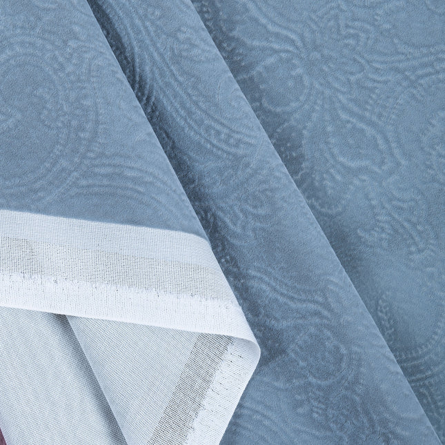 Light Sage Green Colour Embossed Leaves Pattern Velvet Flock Easy Clean Sofa, Chair and Curtain Fabric