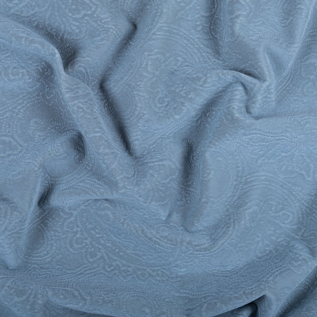 Light Sage Green Colour Embossed Leaves Pattern Velvet Flock Easy Clean Sofa, Chair and Curtain Fabric